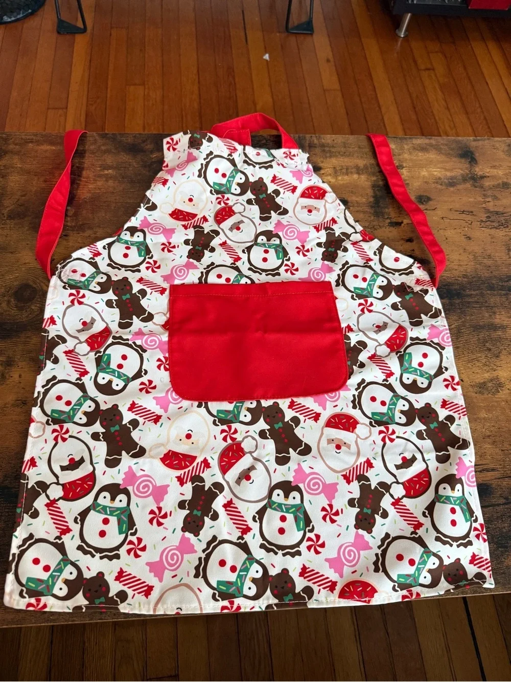 Pillowfort Kids Apron with Teal Logo Tag and Pink Accents Christmas